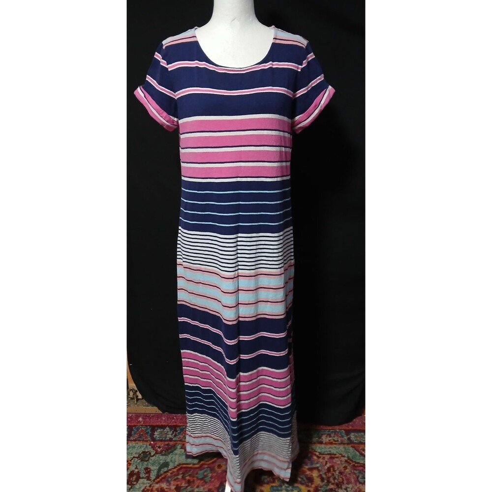C&C California Long Pink/Blue Stripe Short Sleeve Dress Medium